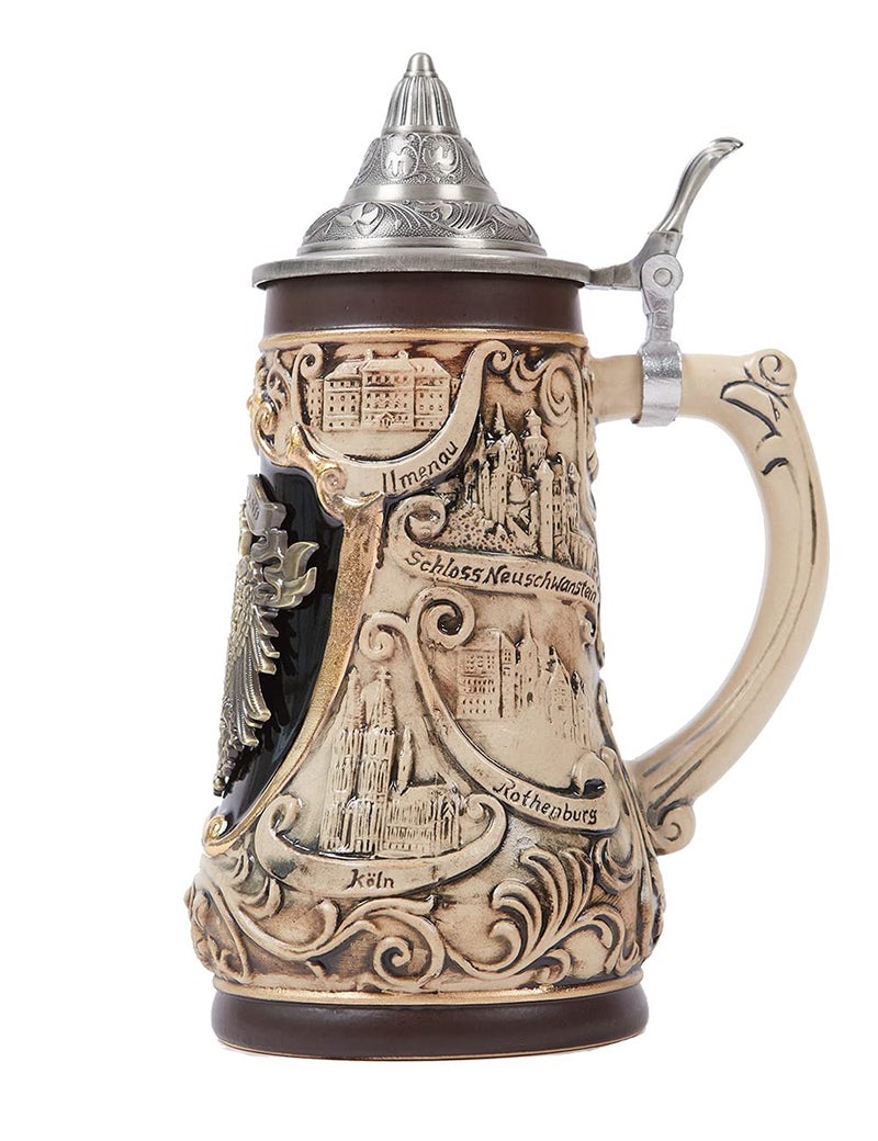 NENBOLEC Beer Stein Mug German Frankfurt Oktoberfest Bavarian Muchen Viking Tankard with Petwer Lid for Man Lovers Gifts Father 1.0Liter - Image 4