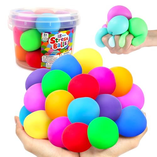 SMALL FISH Squishy Stress Balls for Kids Adults 18 Pack Stretchy Fidget Ball for Nervousness Stress Relief Hand Therapy Sensory Squeeze Ball Fidget Classroom Must Haves Party Favors Easter Basket Stuffers - Image 1