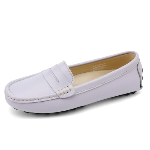 Artisure Women's Classic Comfort Lilac Leather Penny Loafers Casual Slip-Ons Lightweight Walking Flats Driving Mocs Boat Shoes 6.5 M US - Image 2