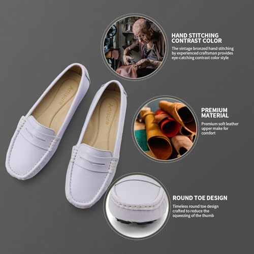 Artisure Women's Classic Comfort Lilac Leather Penny Loafers Casual Slip-Ons Lightweight Walking Flats Driving Mocs Boat Shoes 6.5 M US - Image 3