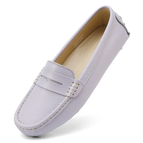 Artisure Women's Classic Comfort Lilac Leather Penny Loafers Casual Slip-Ons Lightweight Walking Flats Driving Mocs Boat Shoes 6.5 M US - Image 1