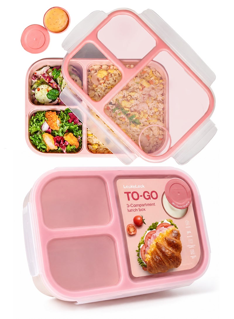 LocknLock To Go Lunchbox 980ml Pink - Leak-Proof, Compact, Microwave Safe - Image 1