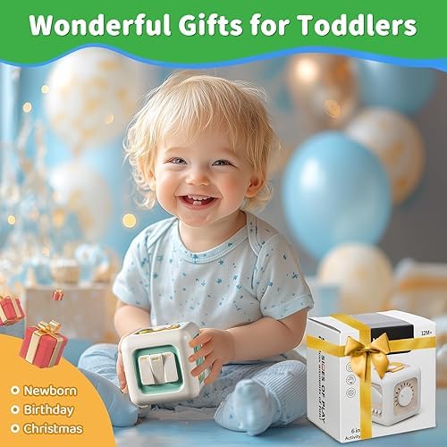 Brand Conquer Montessori Busy Cube for Toddlers 1-3,Car Travel Toys Busy Board Activity Cube,Learning Stocking Stuffers Educational Birthday Gifts Baby 12-18 Months (Fan Learning 6 in 1 Light Geen) - Image 5