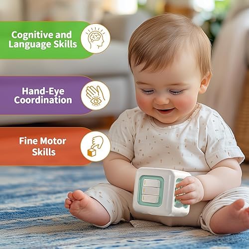 Brand Conquer Montessori Busy Cube for Toddlers 1-3,Car Travel Toys Busy Board Activity Cube,Learning Stocking Stuffers Educational Birthday Gifts Baby 12-18 Months (Fan Learning 6 in 1 Light Geen) - Image 4