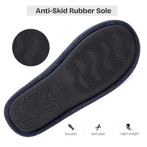 EverFoams Men's Cotton Knit Slippers Lightweight Memory Foam Indoor House Shoes with Anti-Skid Sole (9-10 M US, Navy Blue) - Image 5