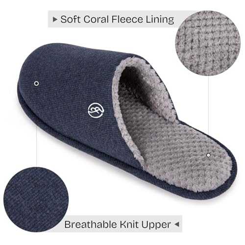 EverFoams Men's Cotton Knit Slippers Lightweight Memory Foam Indoor House Shoes with Anti-Skid Sole (9-10 M US, Navy Blue) - Image 3
