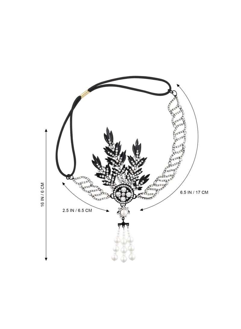 SOLARAE Wedding Headpiece Vintage, 1920s Headband Rhinestone Pearl Leaf, 20s Hair Accessories, for Wedding Prom Retro Pageant Themed Party, Halloween Dress Up Parties, A Wonderful Gift(1 Pack) - Image 4