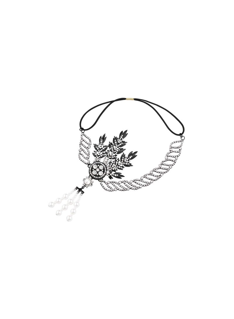 SOLARAE Wedding Headpiece Vintage, 1920s Headband Rhinestone Pearl Leaf, 20s Hair Accessories, for Wedding Prom Retro Pageant Themed Party, Halloween Dress Up Parties, A Wonderful Gift(1 Pack) - Image 3