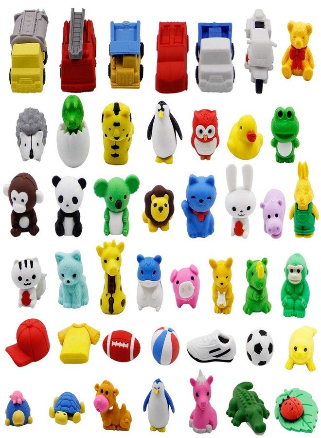 Cllayees 72 Pcs Assorted Animal Pencil Erasers Desk Pets, Bulk Mini Pencil Erasers Gifts for Classroom Prizes Reward Goodie Bag Easter Egg Fillers Party Favors (Animal and Car) - Image 1