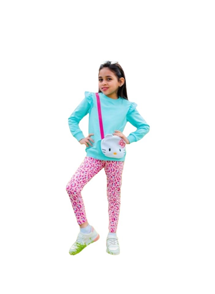 Girls set, baby blue T-shirt and pink pants