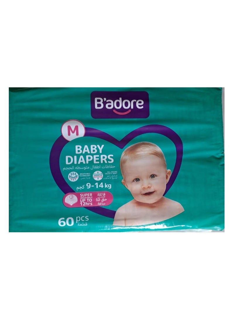 B'adore Baby Diapers 9-14kg Medium 60pcs