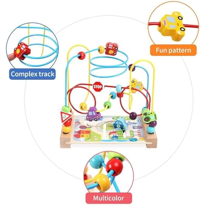 WOODEN BEAD MAZE TOYS, BEADS FOR TODDLERS, TRANSPORTATION BEAD TOY KIDS ROLLER COASTER PRESCHOOL EDUCATIONAL TOYS, SENSORY LEARNING TOYS, BIRTHDAY GIFTS FOR TODDLERS - Image 3