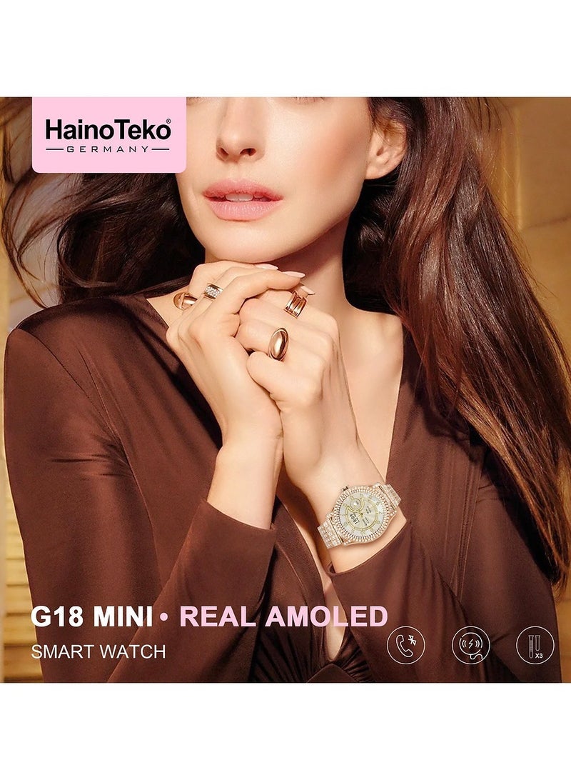 Haino Teko G18 Mini Smartwatch for Women – Real AMOLED Display with Stylish Design, Premium Look, 3 Pairs of Interchangeable Straps, Heart Rate Monitor, Sleep Tracking, Fitness Features, Long Battery Life, Includes Charging Cable, Elegant and Lightweight - Image 3