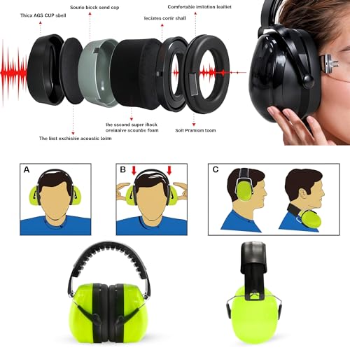 The AutoStory BDS Safety Premium Ear Muffs – NRR 26dB SNR 33dB Noise Reduction Headphones – Adjustable & Foldable Hearing Protection for Shooting, Construction, Studying, Sleeping (Neon Green) - Image 4