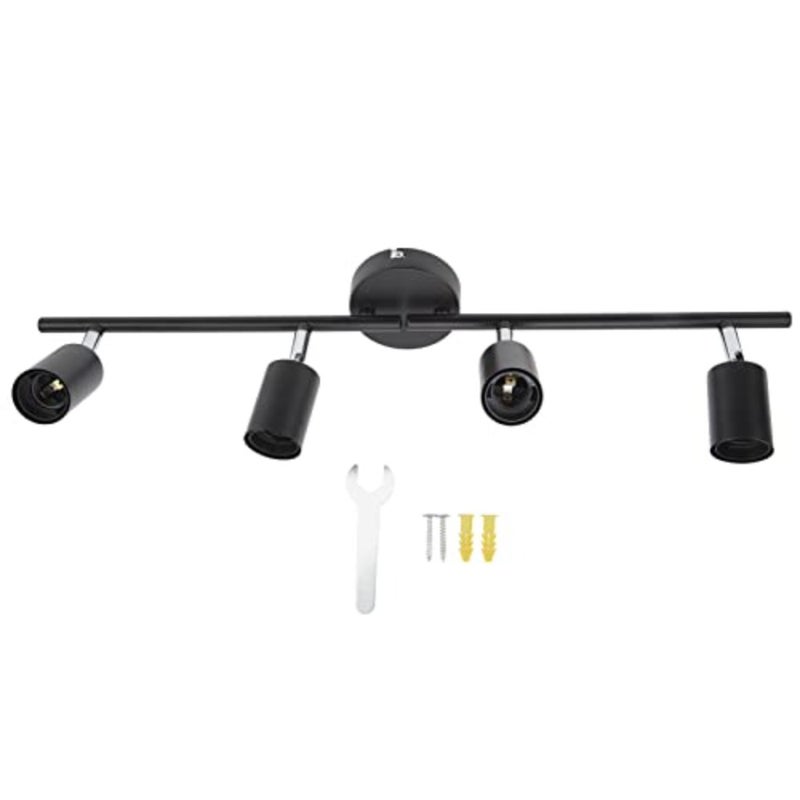 Ceiling light fixture with 4 adjustable dimmable spotlights, black metal finish, for bedroom kitchen and commercial use - Image 1