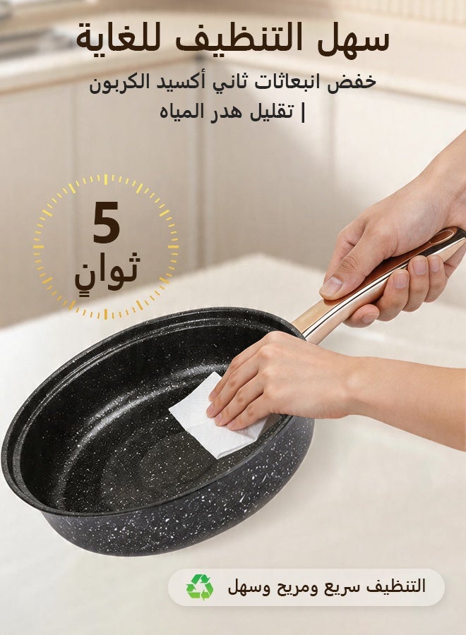 14 Pieces Non Stick High-Quality Medical Stone Cookware Set, Non-Stick Surface, Heat Resistant Gold Handle, Pyrex Tempered Glass Lids, casserole set and frying pan, PFOA Free, Compatible with Multiple Hobs like Gas, Electric, Ceramic, Halogen, Black - Image 4