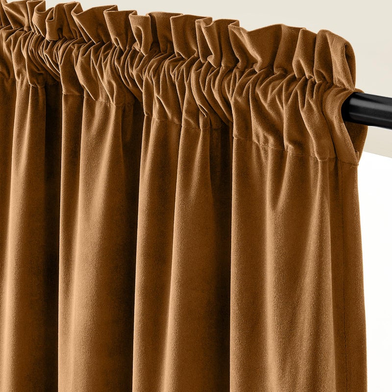 Lazzzy Velvet Blackout Curtains Thermal Insulated Room Window Drapes Super Soft Luxury Curtains for Living Room Bedroom Rod Pocket 2 Panels, Gold Brown, 52" W x 96" L - Image 4