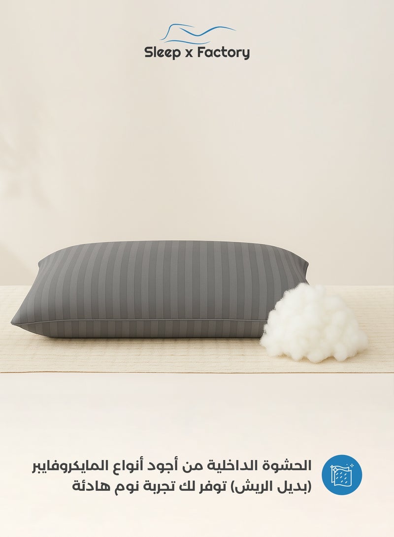Sleep x Factory Grey Striped Hotel-Style Pillows – 3-Pack – 60×40 cm – Microfiber Outer Fabric & Filling – Ultra Soft & Supportive  - Image 3