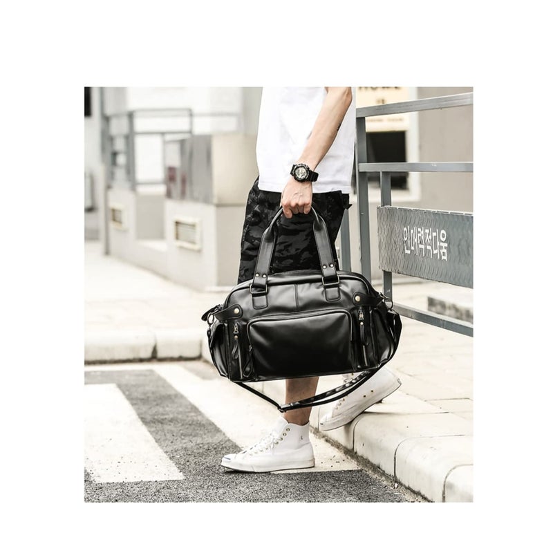 SOLARAE Leather Duffel Bag Full Grain Leather Travel Bag Weekend Bag Gym - Image 2