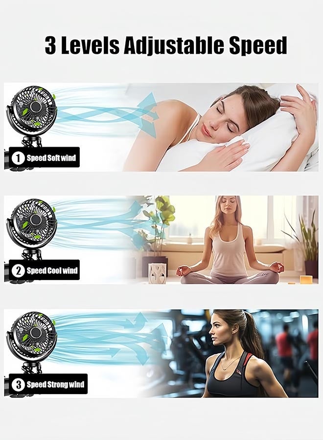 ZAFRA ​​Baby Stroller Clip Fan - Rechargeable Portable Fan 3 Speeds - 360° Adjustable for Crib, Car Seat, Trolley - Safe Soft Blades​ - Image 4