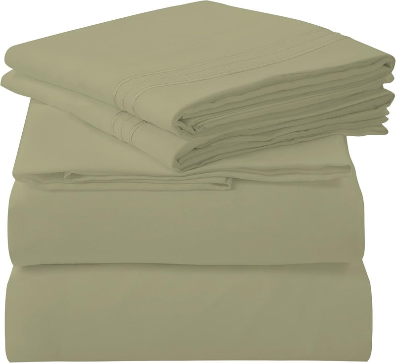 ROYALE LINENS رويال لينينز - طقم شراشف كوين 4 قطع - فراش مايكروفايبر ناعم 1800 - 1 شرشف مجهز، 1 شرشف مسطح، 2 كيس وسادة - طقم شراشف كوين فاخر مقاوم للتجعد والبهتان (كوين، أخضر حكيم) - Image 1
