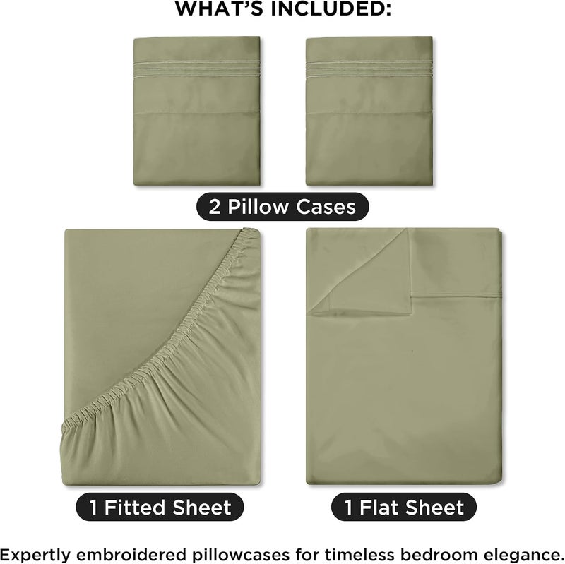 ROYALE LINENS رويال لينينز - طقم شراشف كوين 4 قطع - فراش مايكروفايبر ناعم 1800 - 1 شرشف مجهز، 1 شرشف مسطح، 2 كيس وسادة - طقم شراشف كوين فاخر مقاوم للتجعد والبهتان (كوين، أخضر حكيم) - Image 2