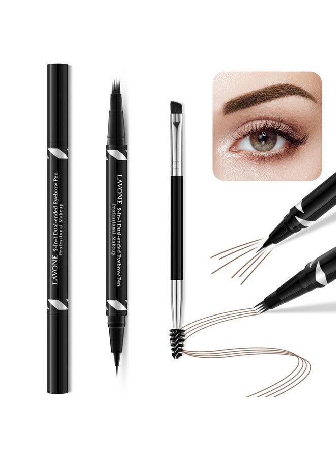 LAVONE Eyebrow Pen,2-In-1 Dual-Ended Waterproof Eyebrow Pencil,With 4 Tip Microblading Eyebrow Pen And Ultra-Precise Brow Pencil,Dual-Ended Eyebrow Brush,Eyebrows Makeup For Natural Looking-Dark Brown - Image 1