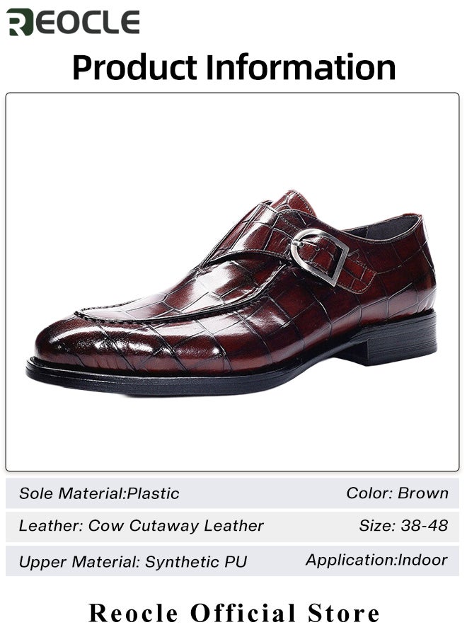REOCLE Men's Loafer Buckle Shoes with Stylish Lace-up & Anti-slip and Wear-resistant Soles & High-quality Upper Business Dress Shoes for Men  - Image 2