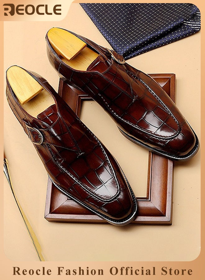 REOCLE Men's Loafer Buckle Shoes with Stylish Lace-up & Anti-slip and Wear-resistant Soles & High-quality Upper Business Dress Shoes for Men  - Image 1