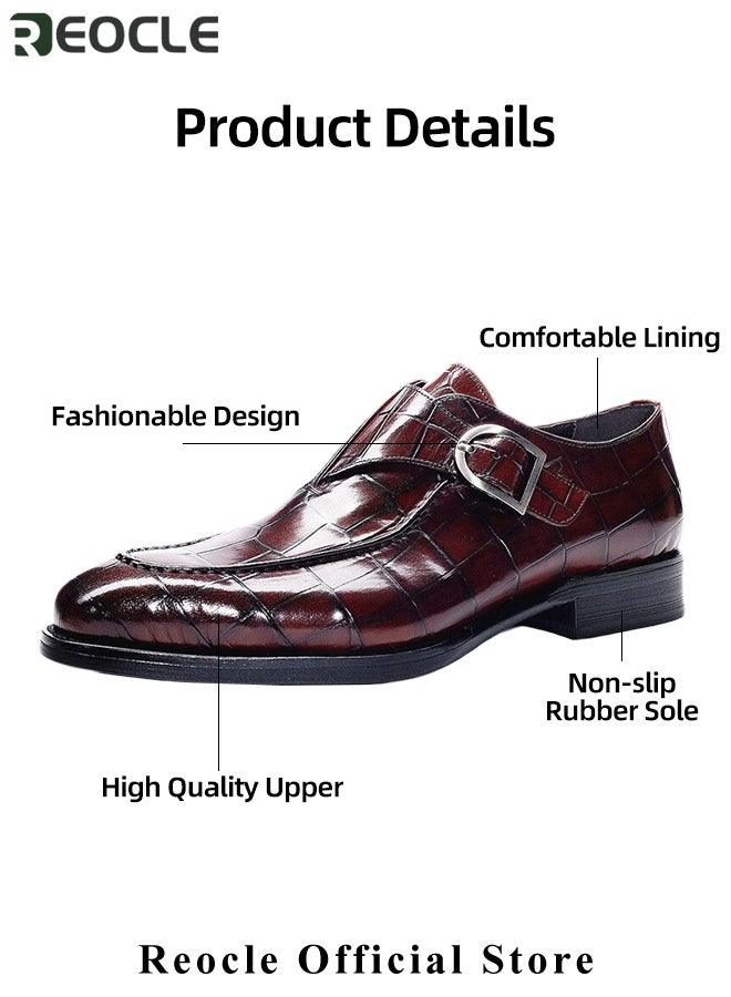 REOCLE Men's Loafer Buckle Shoes with Stylish Lace-up & Anti-slip and Wear-resistant Soles & High-quality Upper Business Dress Shoes for Men  - Image 5