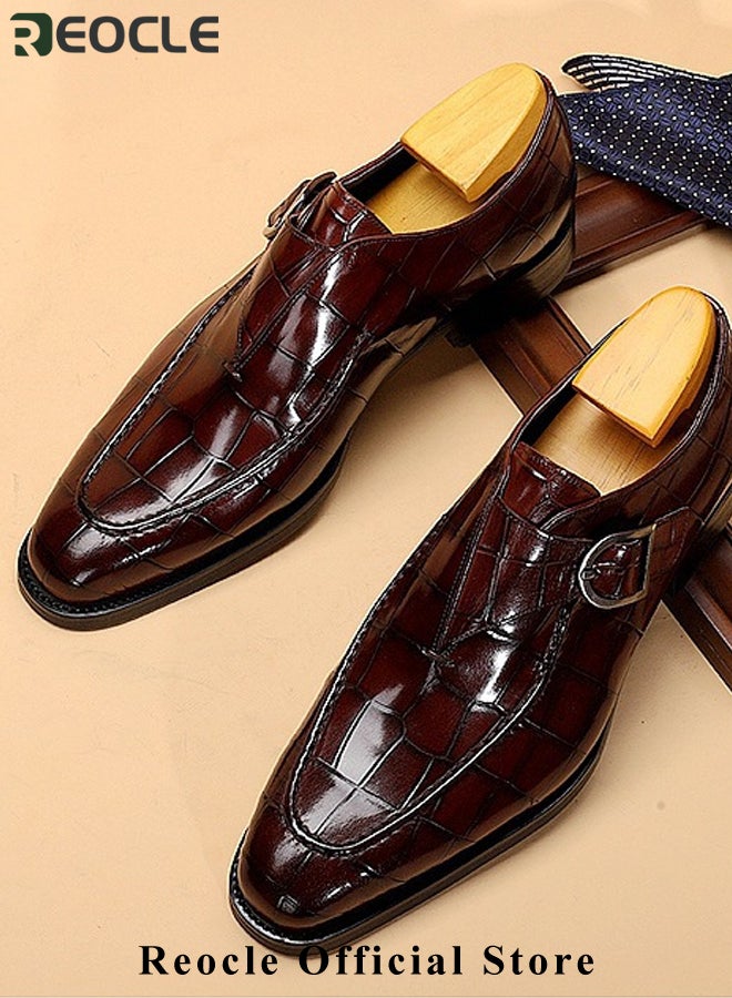 REOCLE Men's Loafer Buckle Shoes with Stylish Lace-up & Anti-slip and Wear-resistant Soles & High-quality Upper Business Dress Shoes for Men  - Image 3