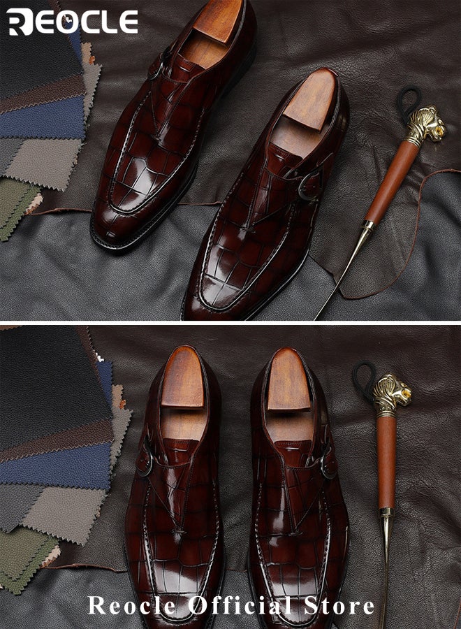 REOCLE Men's Loafer Buckle Shoes with Stylish Lace-up & Anti-slip and Wear-resistant Soles & High-quality Upper Business Dress Shoes for Men  - Image 4