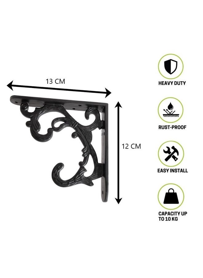GHAR DWAR Metal Handcrafted Shelf Bracket for Floating Shelves L Angle Decorative L Shaped Corner Brace Joint Heavy Duty Wall Mounted Shelf Supporter Corner Brace Holder (Pack of 2, Black) - Image 4