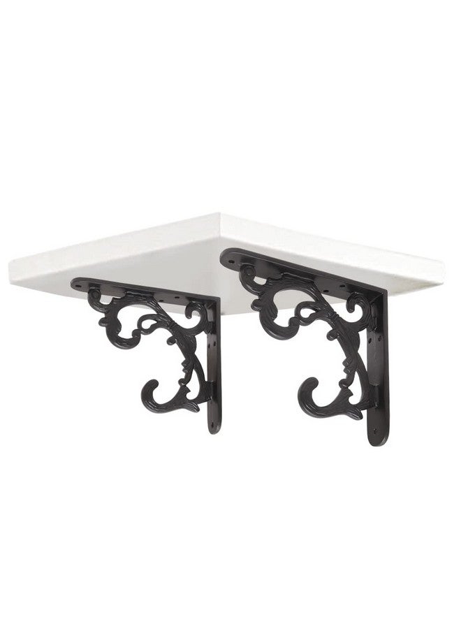 GHAR DWAR Metal Handcrafted Shelf Bracket for Floating Shelves L Angle Decorative L Shaped Corner Brace Joint Heavy Duty Wall Mounted Shelf Supporter Corner Brace Holder (Pack of 2, Black) - Image 1