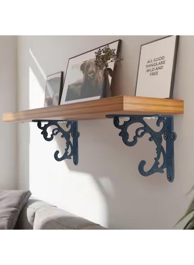 GHAR DWAR Metal Handcrafted Shelf Bracket for Floating Shelves L Angle Decorative L Shaped Corner Brace Joint Heavy Duty Wall Mounted Shelf Supporter Corner Brace Holder (Pack of 2, Black) - Image 5