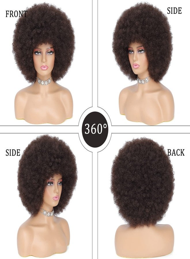 JSDshine باروكة شعر أفرو مجعدة من السبعينيات من JSDshine للنساء، لون بني داكن، ألياف صناعية، ناعمة، كثيفة، لا تتساقط، أشرطة قابلة للتعديل، ضمان 100% - Image 2