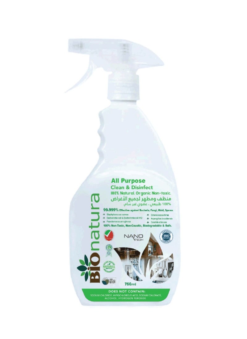 BioNatura - Bionatura Organic All Purpose Clean and Disinfect 750ml - Organic, Non-Toxic, Natural All-Purpose Cleaner, Surface Cleaner, Multi-Purpose Cleaner, Biodegradable, Safe for Kitchen, Bathroom, and More - Image 1