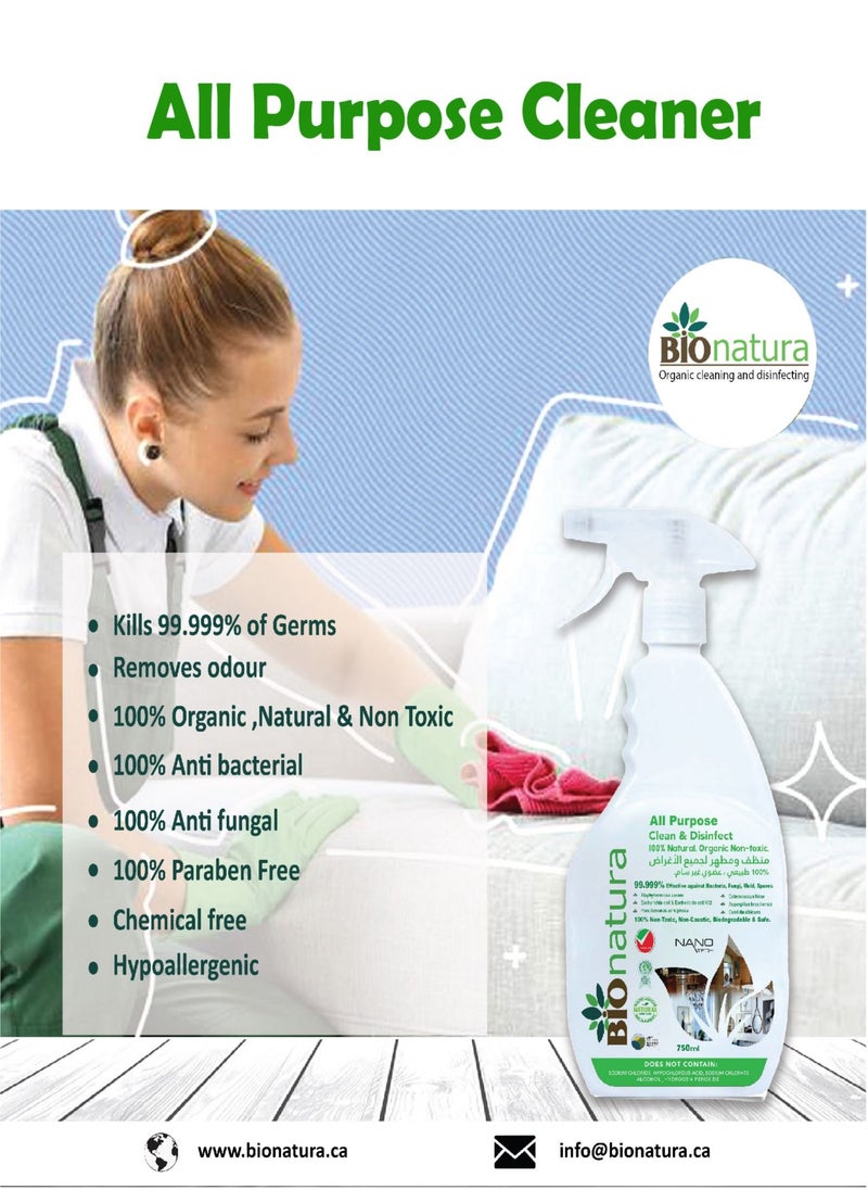 BioNatura - Bionatura Organic All Purpose Clean and Disinfect 750ml - Organic, Non-Toxic, Natural All-Purpose Cleaner, Surface Cleaner, Multi-Purpose Cleaner, Biodegradable, Safe for Kitchen, Bathroom, and More - Image 1
