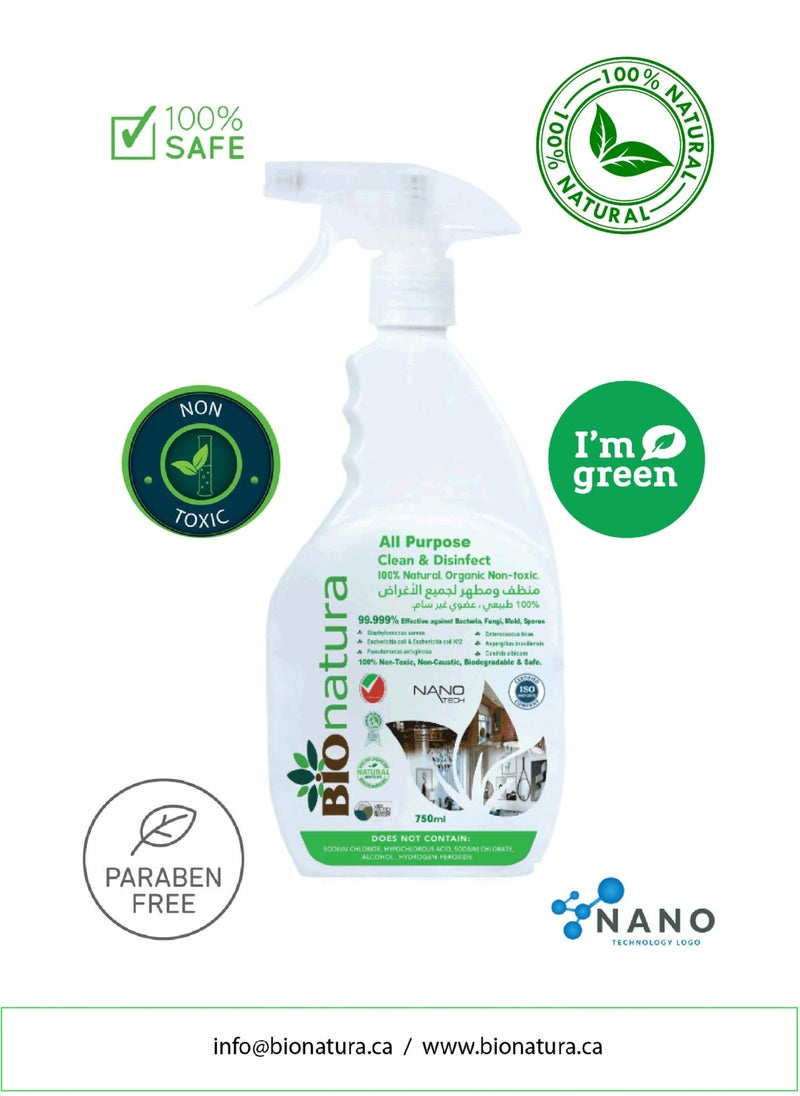 BioNatura - Bionatura Organic All Purpose Clean and Disinfect 750ml - Organic, Non-Toxic, Natural All-Purpose Cleaner, Surface Cleaner, Multi-Purpose Cleaner, Biodegradable, Safe for Kitchen, Bathroom, and More - Image 1