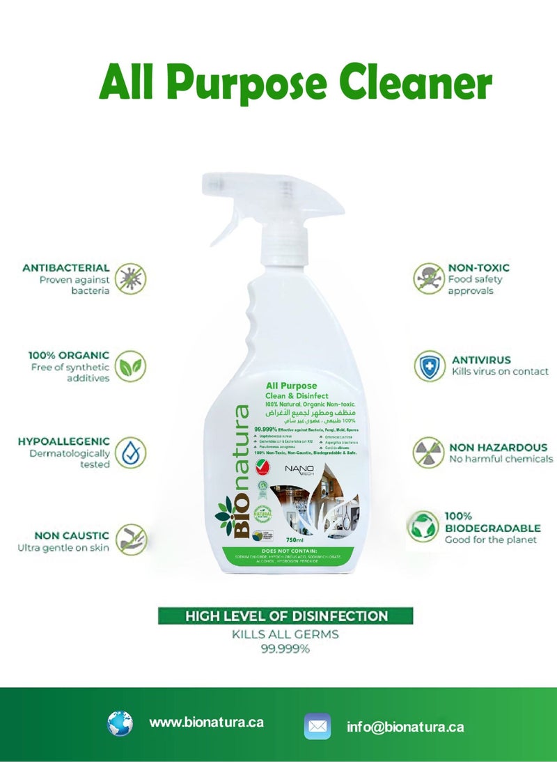 BioNatura - Bionatura Organic All Purpose Clean and Disinfect 750ml - Organic, Non-Toxic, Natural All-Purpose Cleaner, Surface Cleaner, Multi-Purpose Cleaner, Biodegradable, Safe for Kitchen, Bathroom, and More - Image 1