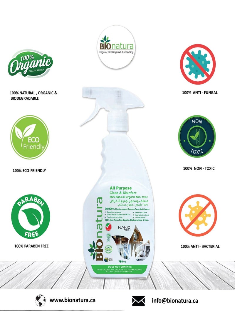 BioNatura - Bionatura Organic All Purpose Clean and Disinfect 750ml - Organic, Non-Toxic, Natural All-Purpose Cleaner, Surface Cleaner, Multi-Purpose Cleaner, Biodegradable, Safe for Kitchen, Bathroom, and More - Image 1