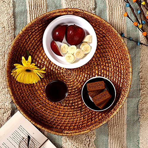 AKWAY Round Wicker Basket | Tray Wooden Serving Tray for Home | Tray for Party Guests | Round Platter with Handles Diwali or Deepawali Gifts (15W x 15 L x 3H inch) (Brown) - Image 2