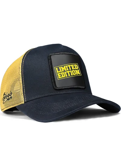 Black Börk V1 Trucker Limited Edition - 1 Unisex Navy Blue-Yellow Hat with Code Logo
