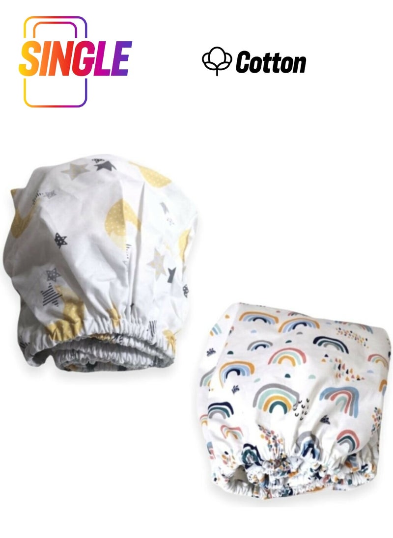 Bebek Özel Baby Special Cotton Baby and Kids Fitted Sheet Yellow Moon and Rainbow 80X140 (2 Pieces) 