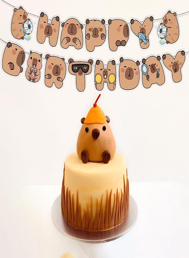 Geluode Capybara Birthday Banner 2PCS,Capybara Happy Birthday Decorations,Cute Cartoon Brown Capy Bunting Hanging Garland for Boys Girls Kids Animal Capybara Lovers Birthday Party Supplies - Image 3