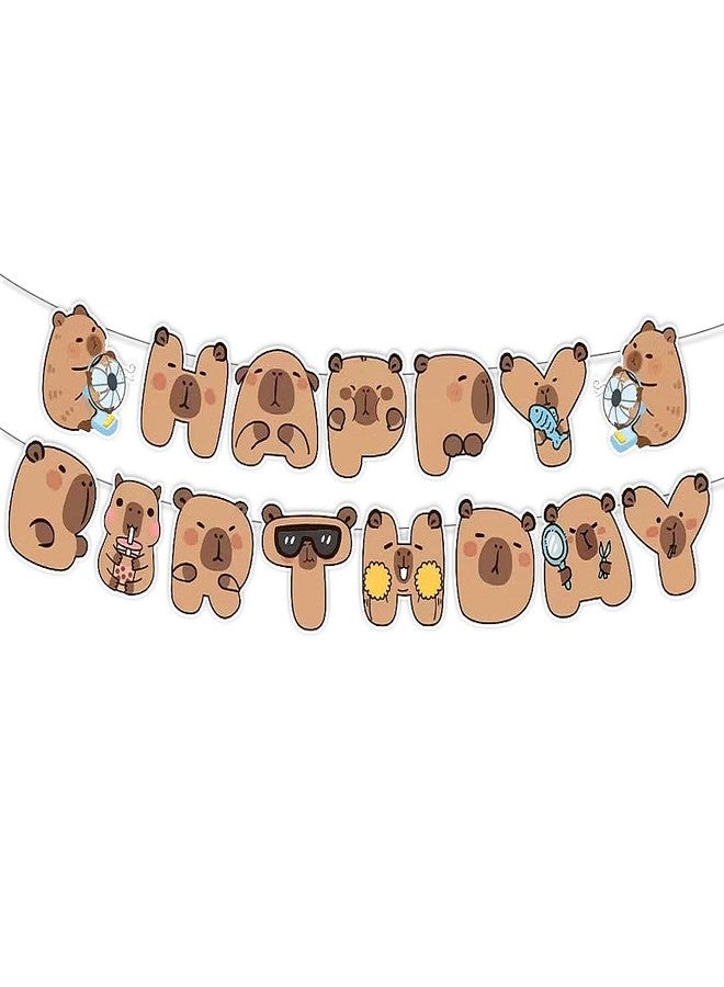 Geluode Capybara Birthday Banner 2PCS,Capybara Happy Birthday Decorations,Cute Cartoon Brown Capy Bunting Hanging Garland for Boys Girls Kids Animal Capybara Lovers Birthday Party Supplies - Image 1