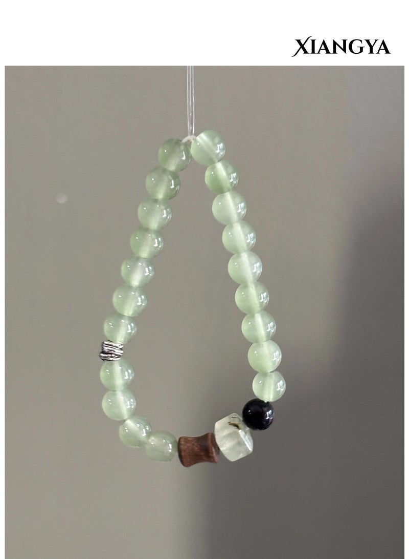 XIANGYA Beaded Bracelet For Ladies – Green Jadeite Glass Bracelet with Wood & Obsidian Accents | Spring Dialogue - Image 5