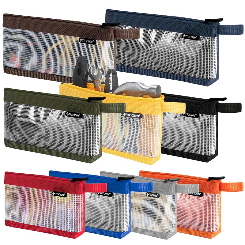 TICONN Tool Pouch 1680D Oxford Small Tool Bag Tool Pouches with Zipper Clear Utility Bag Zipper Pouch for Tool Organizers and Storage 9PK Combo
