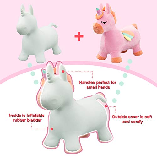 EVERICH TOY Bouncy Horse Unicorn Toys, Inflatable Bouncing Animal Hopping Toys, Outdoor Indoor Ride on Bouncer, Boys Girls Birthday Gift for 18 Month 2 3 4 5 6 Year Old Kid- Plush Unicorn Toy - Image 4