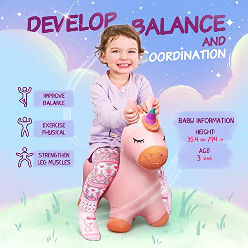 EVERICH TOY Bouncy Horse Unicorn Toys, Inflatable Bouncing Animal Hopping Toys, Outdoor Indoor Ride on Bouncer, Boys Girls Birthday Gift for 18 Month 2 3 4 5 6 Year Old Kid- Plush Unicorn Toy - Image 3